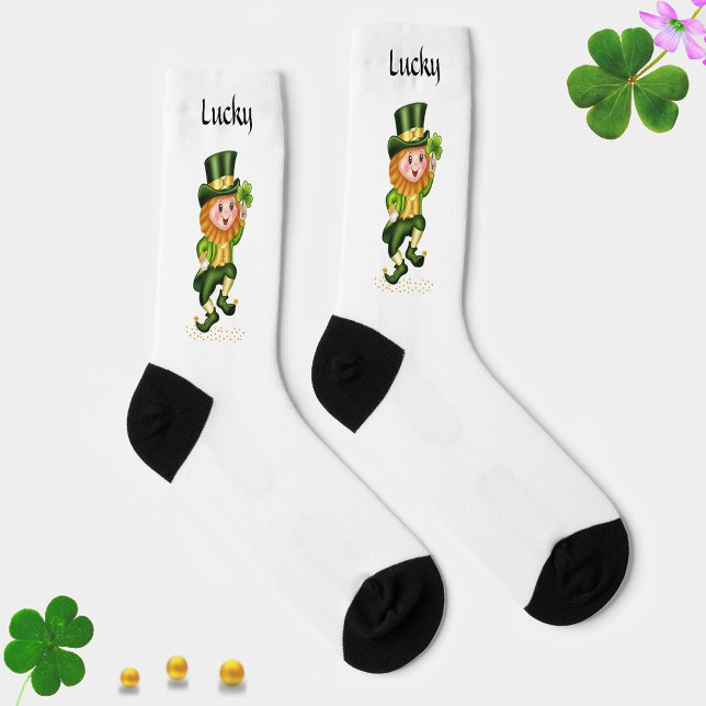 Chaussette Lucky Green Gnome sur blanc (Créateur téléchargé)