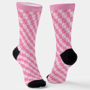 Chaussette Lumière personnalisée pastel rose blanc à carreaux