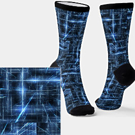 Chaussette Lumières Abstraites bleu électrique sur noir