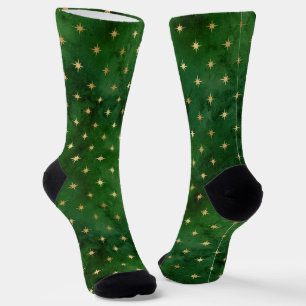 Chaussette Lumières de Noël étoiles or vert motif élégant