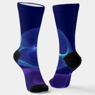 Chaussette Lumineuse Bleu Violet Rêve Abstrait Fractal Art
