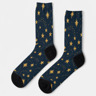Chaussette Lune céleste et motif d'étoiles – Minuit