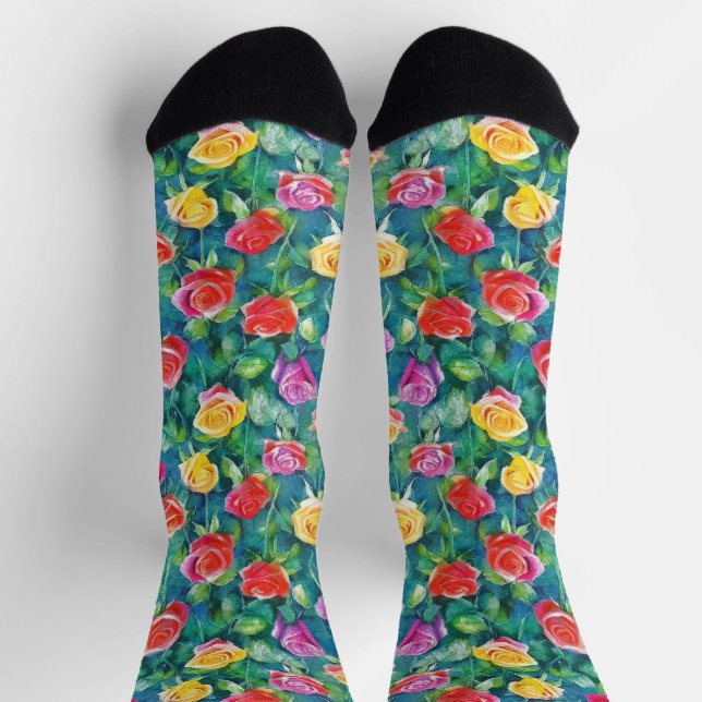 Chaussette Lush flowers garden watercolor pattern (Haut)