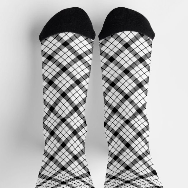 Chaussette MacFarlane tartan noir blanc plaid (Haut)