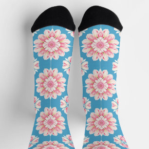Chaussette Magnifique mandala floral rose et blanc