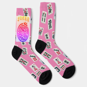 Chaussette MahJong carreaux symboles sur rose