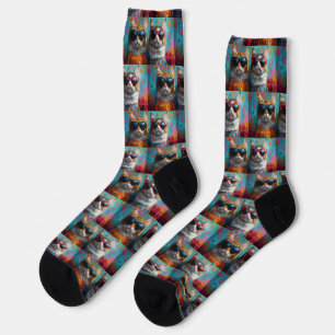 Chaussette Maine Coon Chat avec Coeur Roses Saint-Valentin