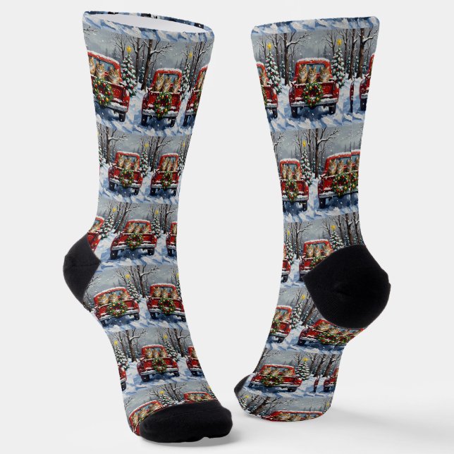 Chaussette Maine Coon Christmas Red Truck Holiday (Angulaire)