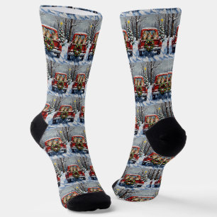 Chaussette Maine Coon Noël Camion Rouge Fêtes