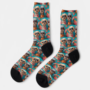 Chaussette Malti Tzu avec Roses de coeur Saint Valentin