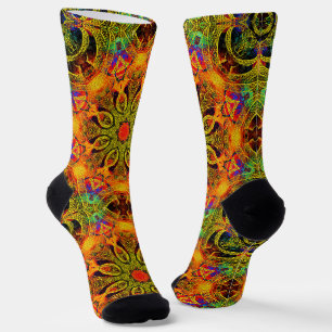 Chaussette Mandala ornemental en orange et vert