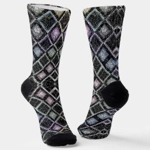 Chaussette Mandalas mosaïques pastel avec treillis argenté