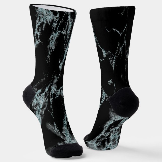 Chaussette Marbre aspect veiné de turquoise clair et noir (Angulaire)