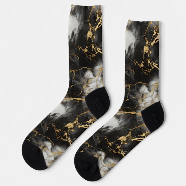 Chaussette Marbre de luxe blanc, or et noir élégant (Gauche)