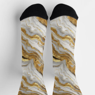 Chaussette Marbre de Luxe Or Blanc Harmonie Motif Abstrait