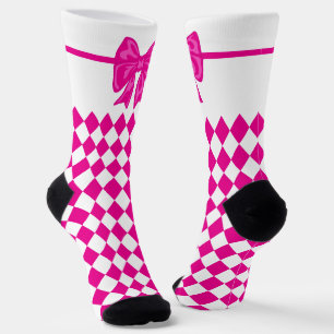 Chaussette Mardi Gras Cute Bow Rose Chaussettes Carnival Blan