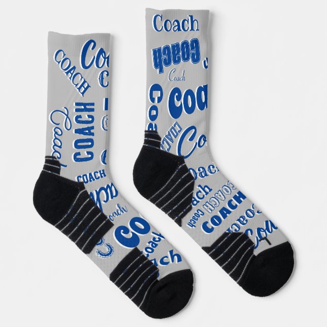 Chaussette Marine Blue Silver Personnalisé Coach Nom Cadeau A (Droite)