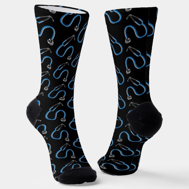 Chaussette Médecins Stéthoscope à motifs Noir Blue Clinique (Angulaire)