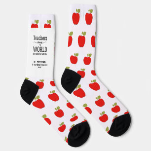 Chaussette Meilleur nom d'enseignant motif de pomme rouge per
