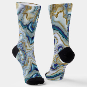 Chaussette Mélange bleu amusant Agate marbré Pierre minérale