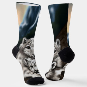 Chaussette Mère léopard des neiges et petit-déjeuner dans les