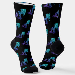 Chaussette Mermaid aqua bleu ombre motif noir
