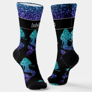 Chaussette Mermaid aqua blue ombre motif Votre nom