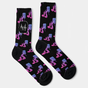 Chaussette Mermaid bleu rose ombre motif Monogramme