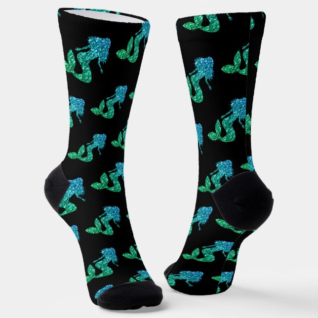 Chaussette Mermaid bleu vert ombre motif noir (Angulaire)