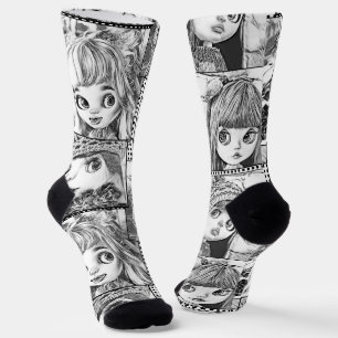 Chaussette Mes poupées patchwork noires et blanches préférées