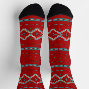 Chaussette Mesas sud-ouest Grille géométrique Rouge et Turquo