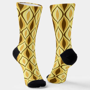 Chaussette Mi-siècle Motif diamant moutarde or et Brown