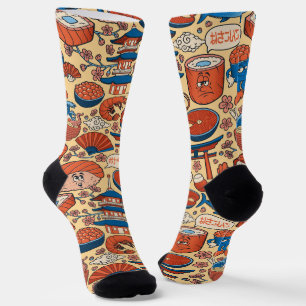 Chaussette mignon cuisine japonaise carrelé motif