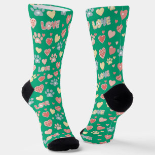 Chaussette Mignon motif d'empreintes de pattes et de cœurs pa