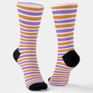 Chaussette mignon violet orange blanc rayé motif