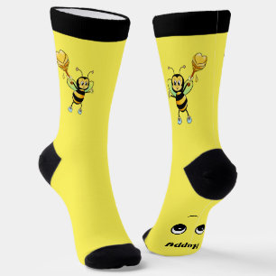 Chaussette Mignonne abeille heureuse sur chaussettes noires e