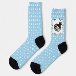 Chaussette Mignonne Tea Party Dachshund Dog (noir & bronzage)