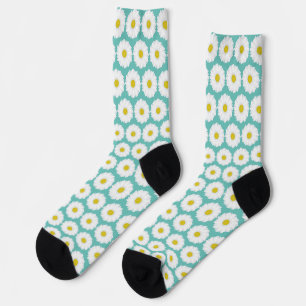 Chaussette Mignons Motif de marguerites d'été sur bleu