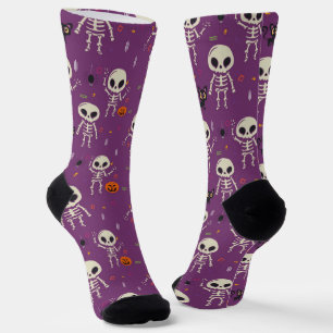 Chaussette Mignons squelettes motif Halloween violet
