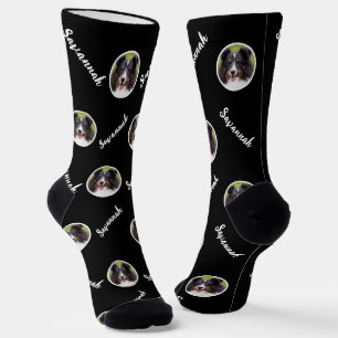 Chaussette Modèle de photo personnalisé rond avec nom sur fon