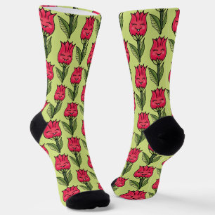 Chaussette Modèle floral mignon des tulipes rouges