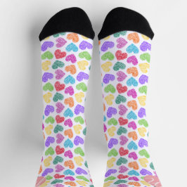 Chaussette Moderne Vibrant Rainbow Doodle Hearts Monogramme
