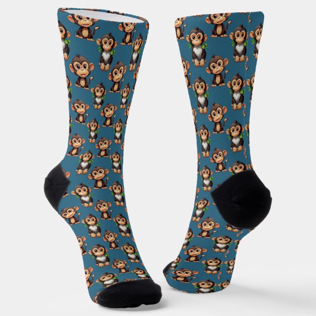 Chaussette Monkey Pattern Design Blue  (Angulaire)