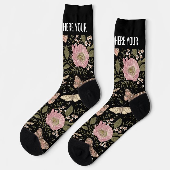 Chaussette Monogramme botanique Fleur sauvage moderne et tend (Gauche)