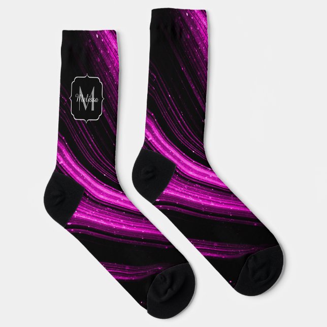 Chaussette Monogramme de chevron magenta rose brillant métall (Droite)