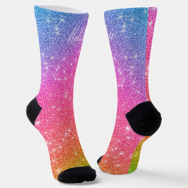 Chaussette Monogramme de Parties scintillant arc-en-ciel (Angulaire)