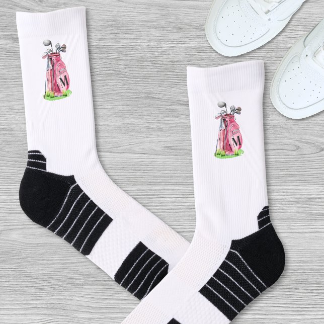 Chaussette Monogramme initial du golf rose (Pink Golf Initial Monogram Socks)