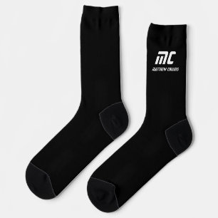 Chaussette Monogramme Personnalisé Moderne Noir et Blanc