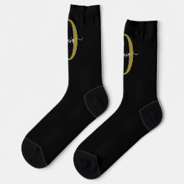 Chaussette Monogramme personnalisé Nom du script Black White 