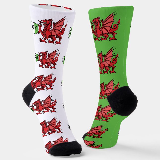 Chaussette Monogramme personnalisé Red Welsh Dragon (Angulaire)